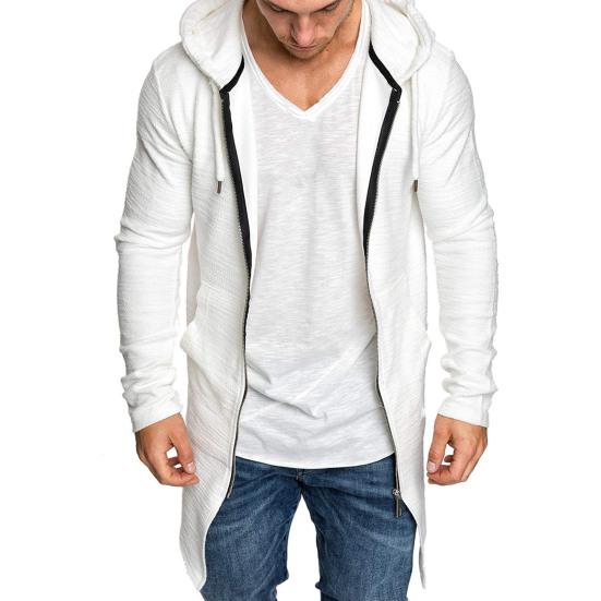 Herrekåpe Ensfarget Cardigan Slim Lang Vårjakke for Daglig Bruk