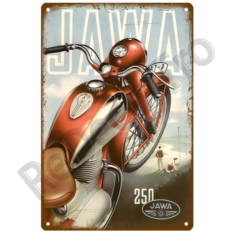 JAWA Vintage Nástěnný Plakát Vintage Retro Nástěnný Domácí Restaurace Dekorace Plaketa Kovová Nástěnná Dekorace Umění Kovová Značka Plechová Značka Talíř