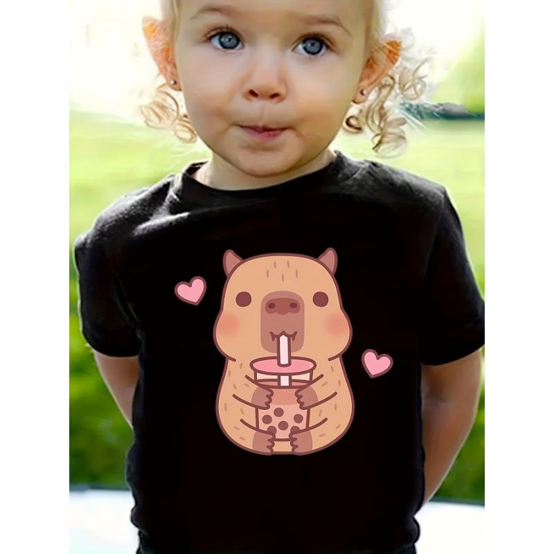 

Милый принт капибары Летняя одежда для девочек Футболки с круглым вырезом для девочек Футболка с коротким рукавом 2025 Детская одежда Футболки Одежда для девочек 110