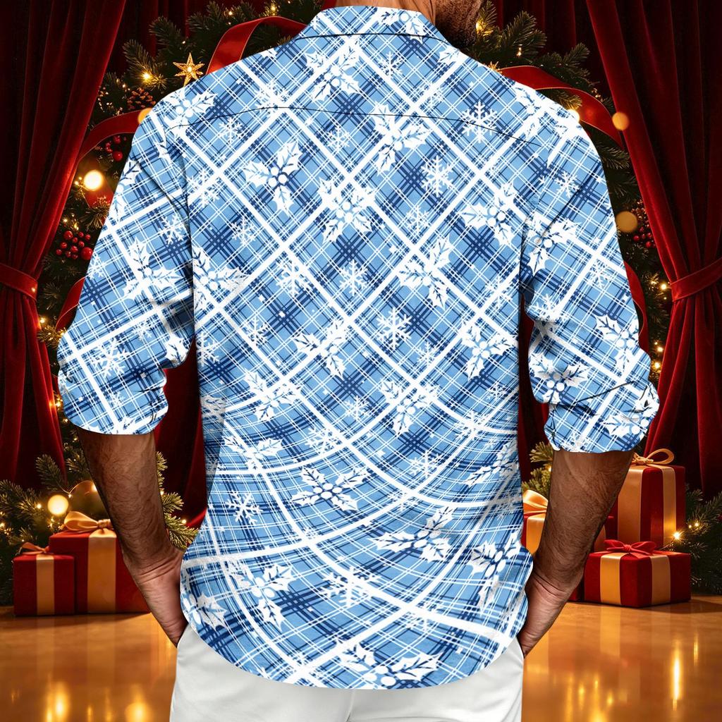 Men's Casual Long Sleeve Shirt with Christmas Print for Spring, Fall and Everyday Wear