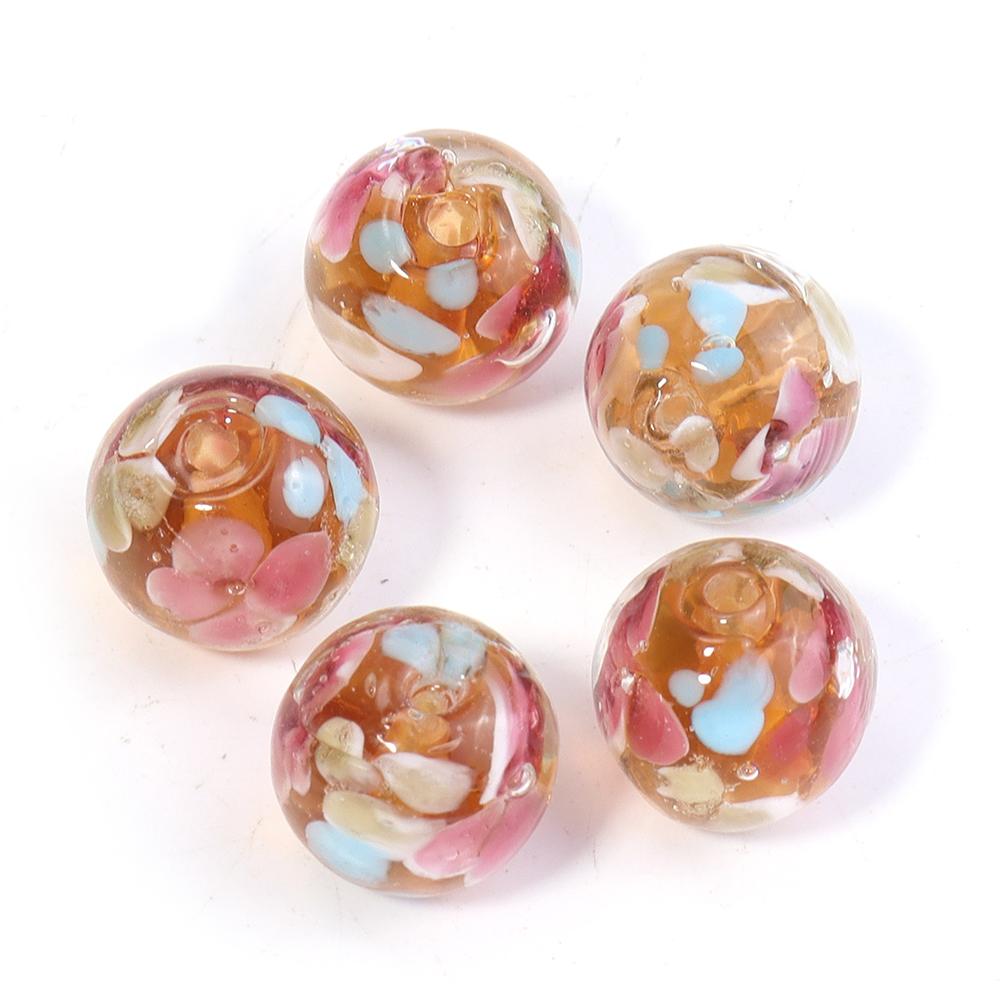 5pcs 12mm Lampwork Flower Beads Colorful Plum Blossom Glass Round Loose Beads For Jewelry Making Bracelets Earrings Accessories