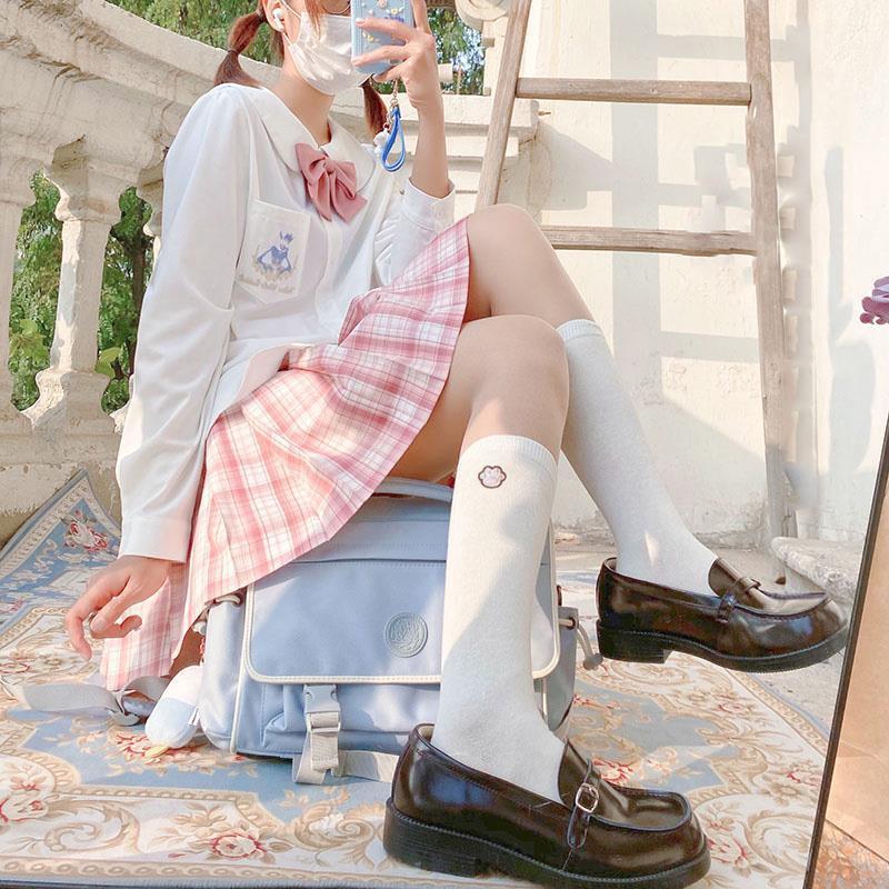 Japanese School Offering Sense Jk Socks Women'S Gold And Silver Silk Embroidery Badge Half-Leg Socks Medium Tube Uniform Socks Black And White Calf