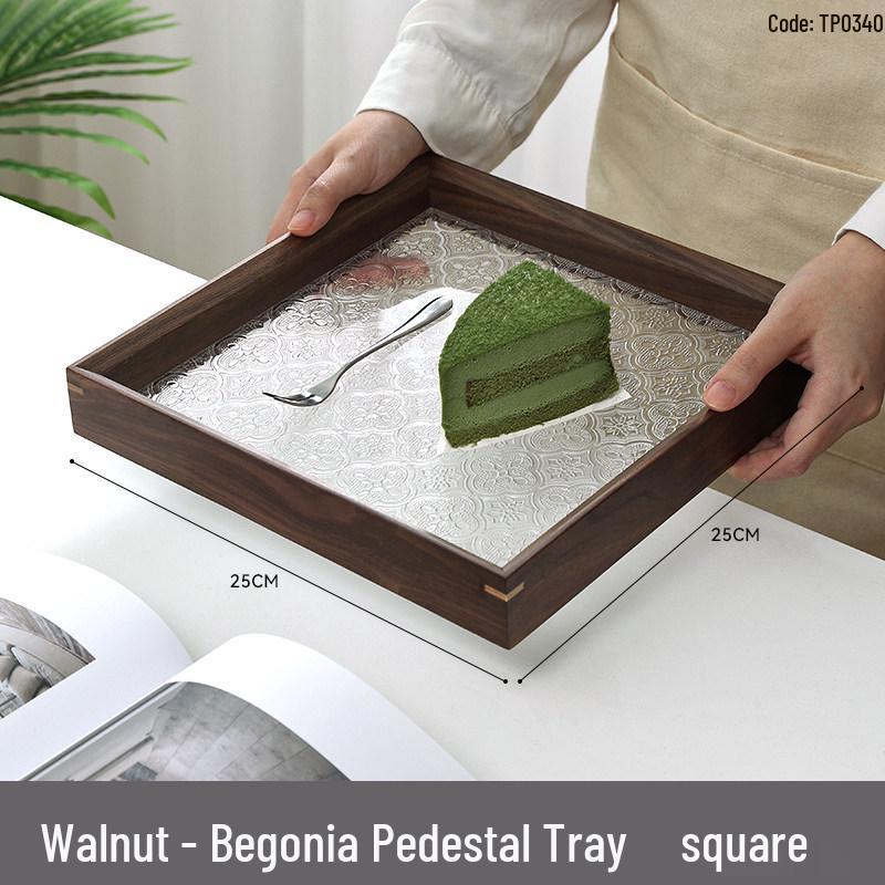 Luxury Black Walnut Tray: Rectangular Solid Wood for Home, Tea, & Water Cups, with Round Plate