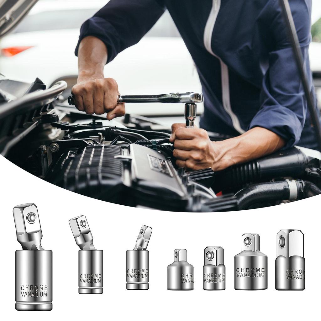 7pcs Socket Adapter Set Universal Joint Ratchet Accessories Corrosion Resistant for 1/2 3/8 1/4 Drive Sockets & Spanners