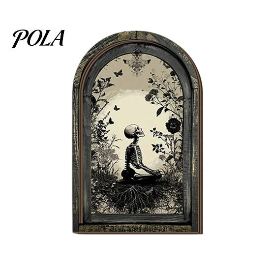 Vintage Halloween Wall Hanging Arched Wooden Decor, Ghost Cat Double-Layer Ornament, Distressed Gothic Desktop Ornament Tabletop Decor Plaque, Spooky