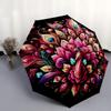 Windproof Portable Automatic Folding Umbrella with Peacock Feather & Gemstone Embroidery, 8-Rib, Plastic Handle