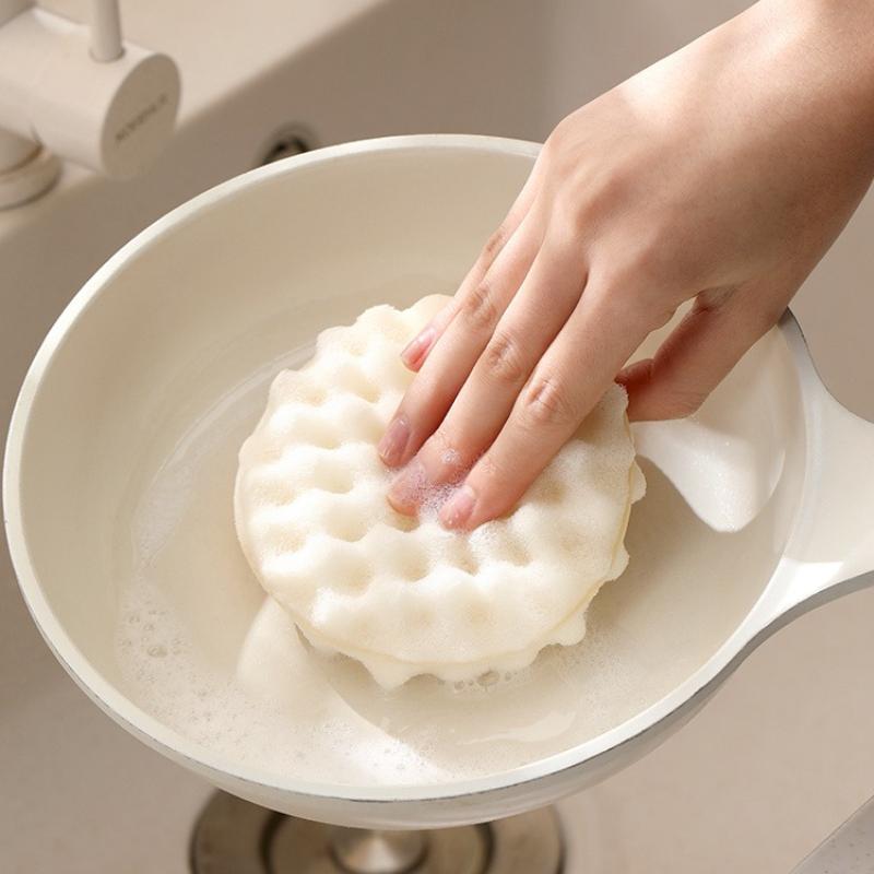 2Set Double-Sided Sponge Clean Brush With Suction Cup Household 3D Honeycomb Dishwashing Brush Kitchen Scouring Pad Clean Tool