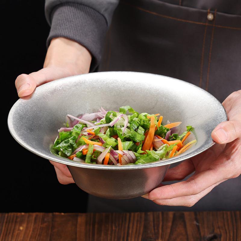Korean Retro Style Stainless Steel Gold and Silver Salad Bowl Spaghetti Plate Household Restaurant Kitchen Accessories Tableware
