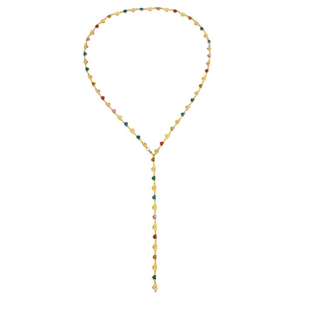 Fashion Colored Oil Drop Pendant Stacked With Long Necklace, Cold Wind Metal Chain Rhinestone Necklace