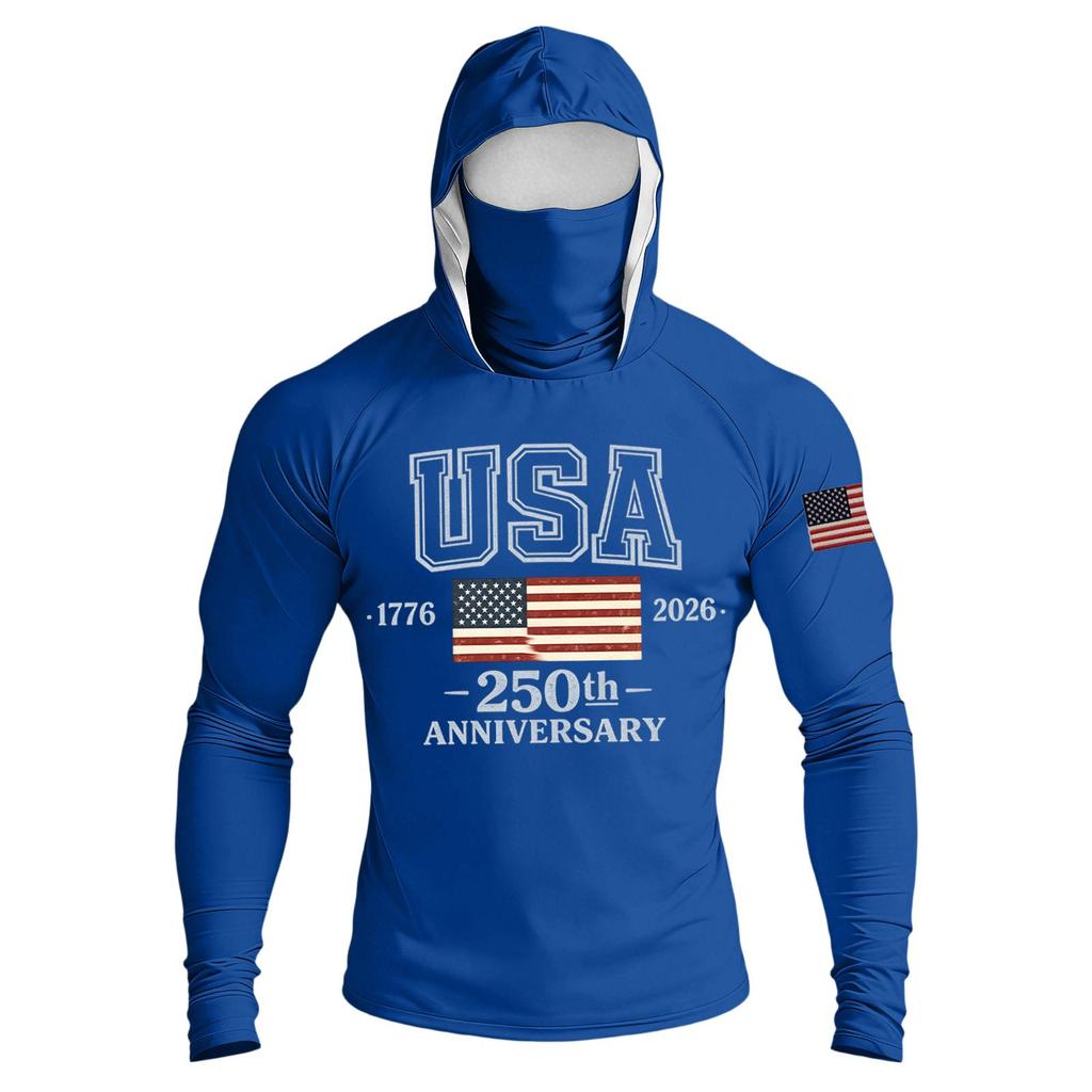 Men's Casual Raglan Sleeve Hooded Long Sleeve Sun Protection Shirt USA 250th Anniversary Graphic Lightweight Performance Top