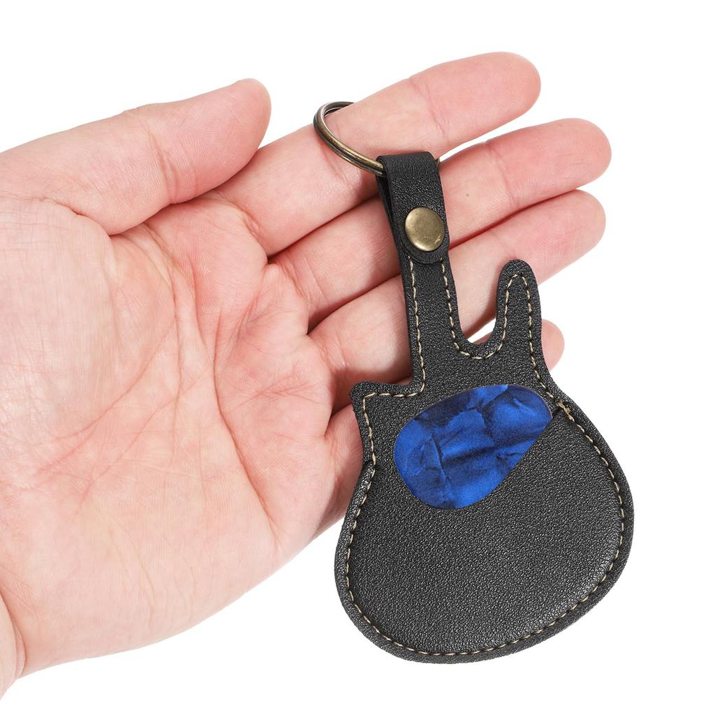 uxcell Guitar Pick Holder Artificial Guitar Pick Case Black Case, Leather, Acoustic/Electric Bag,
