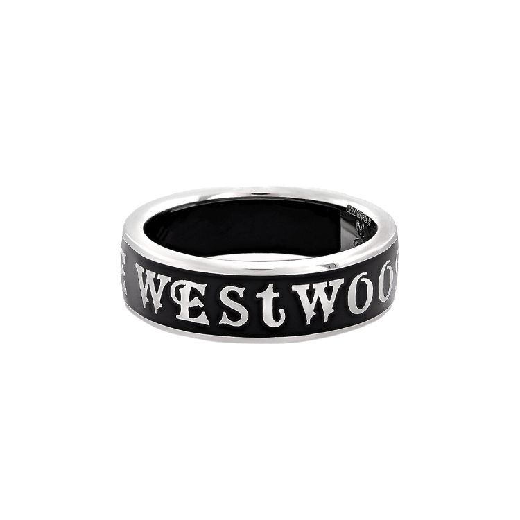 Vivienne Westwood Conduit Street Ring With Letter Print Recycled Silver Unisex ring Black 6404001701P107P107 Box,S