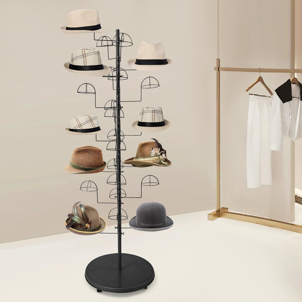 25-Hook Large Freestanding Hat Rack,Modern Black Carbon Steel Hat Display Stand (Holds 25 Caps/Hats) for Home/Store Organization