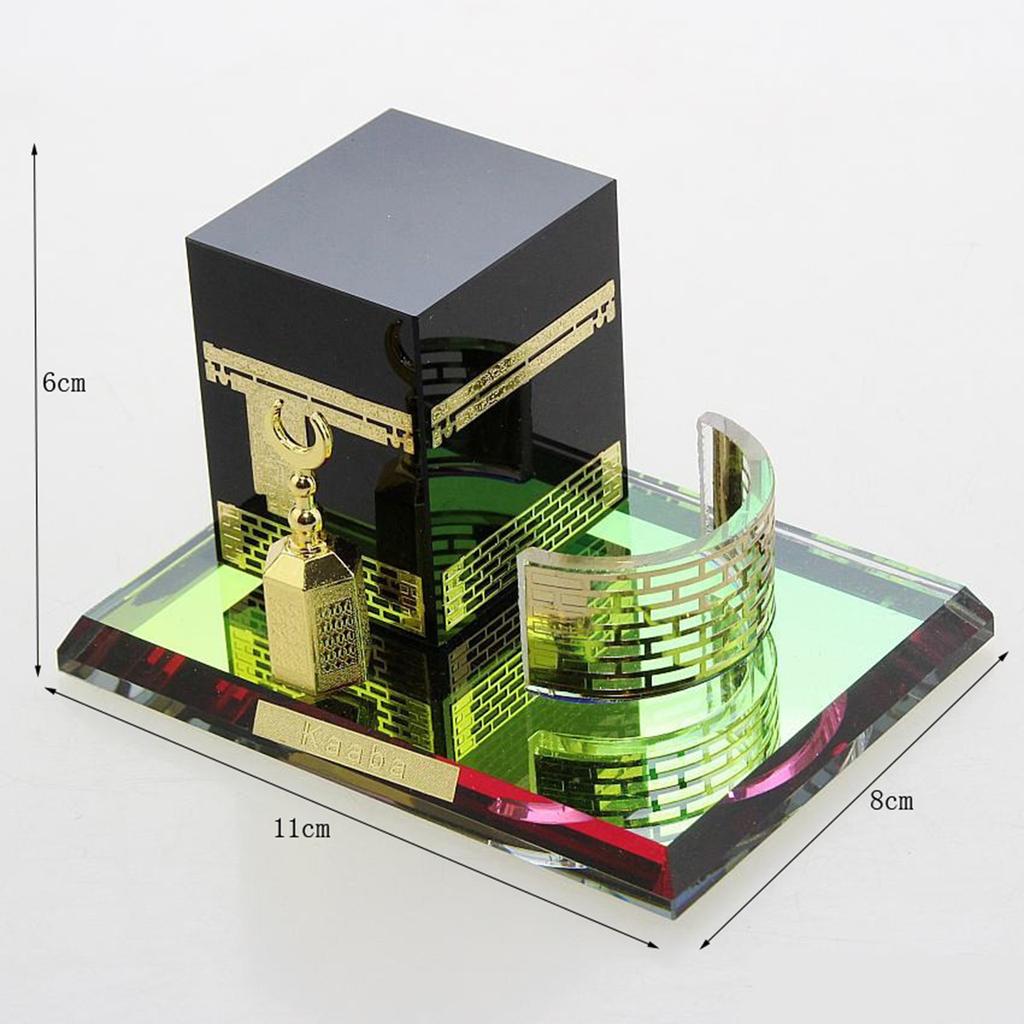 Muslim Architecture Model Kit Islamic Crystal Gilded Kaaba Three-Piece Model for Desk Tabletop Bookcase Shelf