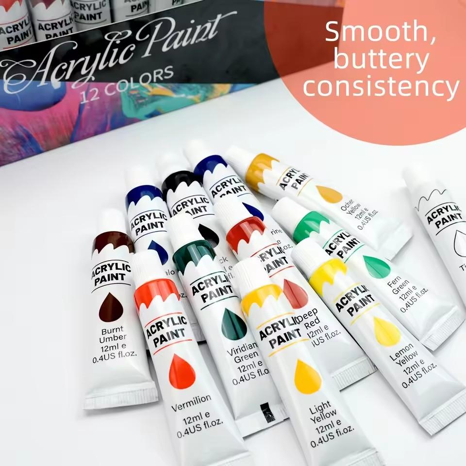 24Colors 12ml Art Painting Kit Supplies For Wood Artists DIY Painting On Canvas Wall Art Craft Projects Children's Paint Set