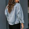 Women's Denim Jacket with Leopard Print - Long Sleeve, Autumn/Winter European and American Style