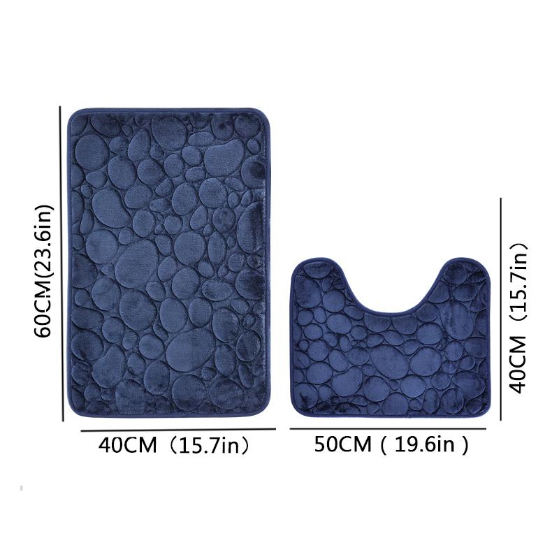 Embroidered Pebble Coral Velvet Floor Mat, Bathroom Carpet, Bathroom U-shaped Sponge Absorbent Foot Mat, Door Mat, Two-piece Set