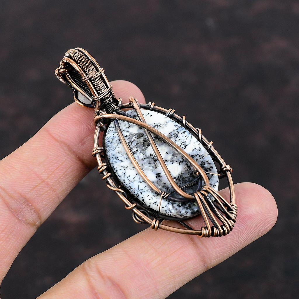 Evil Eye Dendrite Opal Pendant Copper Wire Wrapped Pendant Rainbow Moonstone Pendant Gemstone Jewelry Gift For Mom Handmade Evil Eye Jewelry