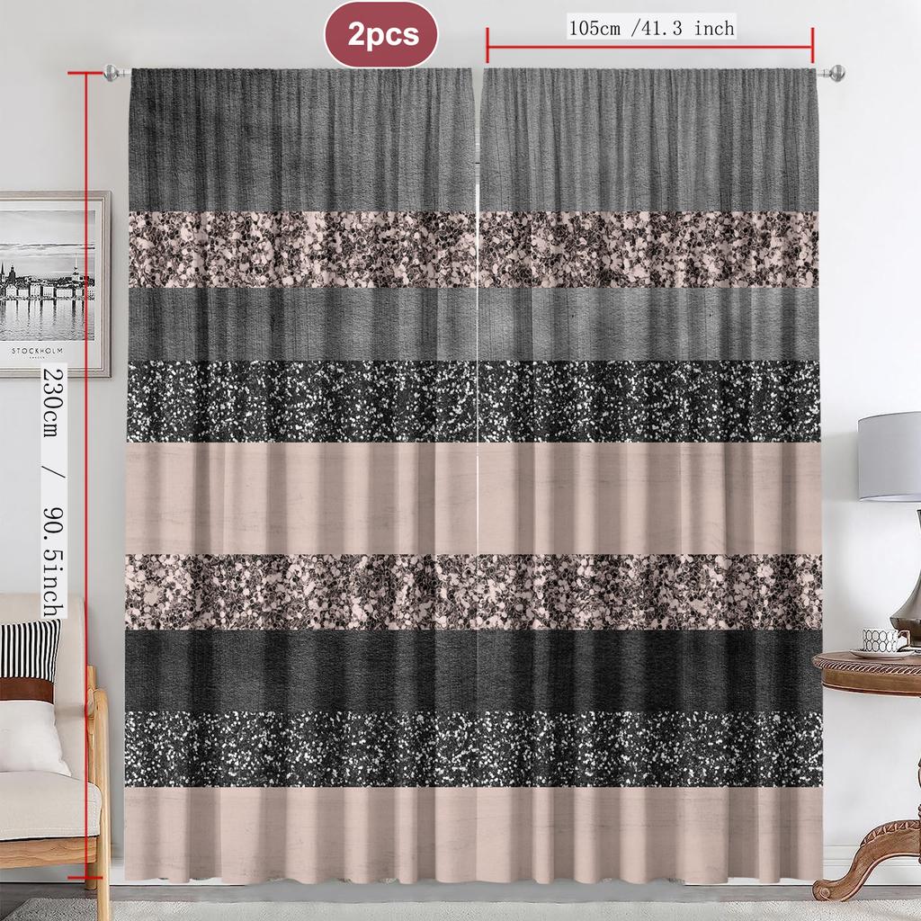 2PC Home Decoration Curtains With Geometric Stripes Background And Rod Pocket Curtains, Suitable For Kitchens, Cafes, Living