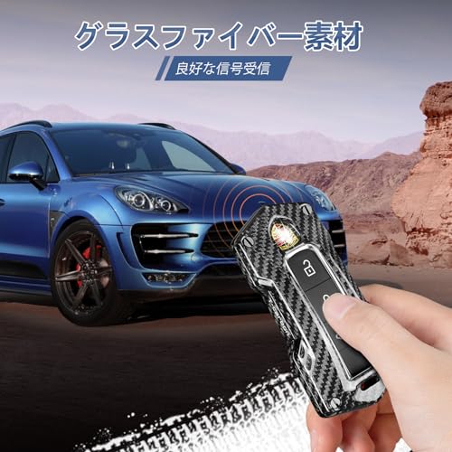 [T-carbon] Porsche Key Fob Case with Key Holder Strap, Real Glass Fiber Key Fob Case Protector Shell, Fits 2018-2023 Porsche 911 Carrera Panamera