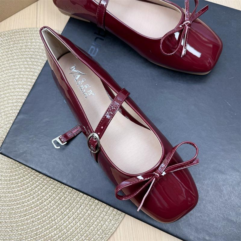 Fashion Flat Shoes for Women's Spring Autumn Square Toe Bow Mary Jane Shoes Women's Patent Leather Casual Women's Shoes Large Size 43 44