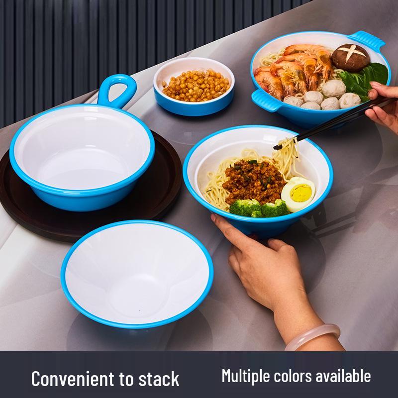 Double-Eared Melamine Noodle Bowl - Imitation Porcelain, Thickened for Commercial Use, Ideal for Restaurants, Special Soup or Mixing Dishes.