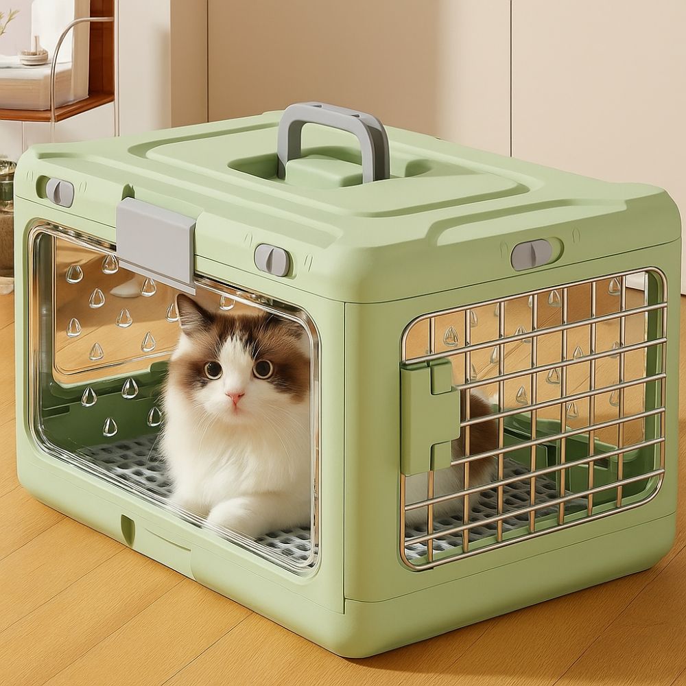 Portable Collapsible Pet Carrier Box Plastic Thickening Foldable Cat Cage with Handle Breathable Dog Kennel Car Carrying