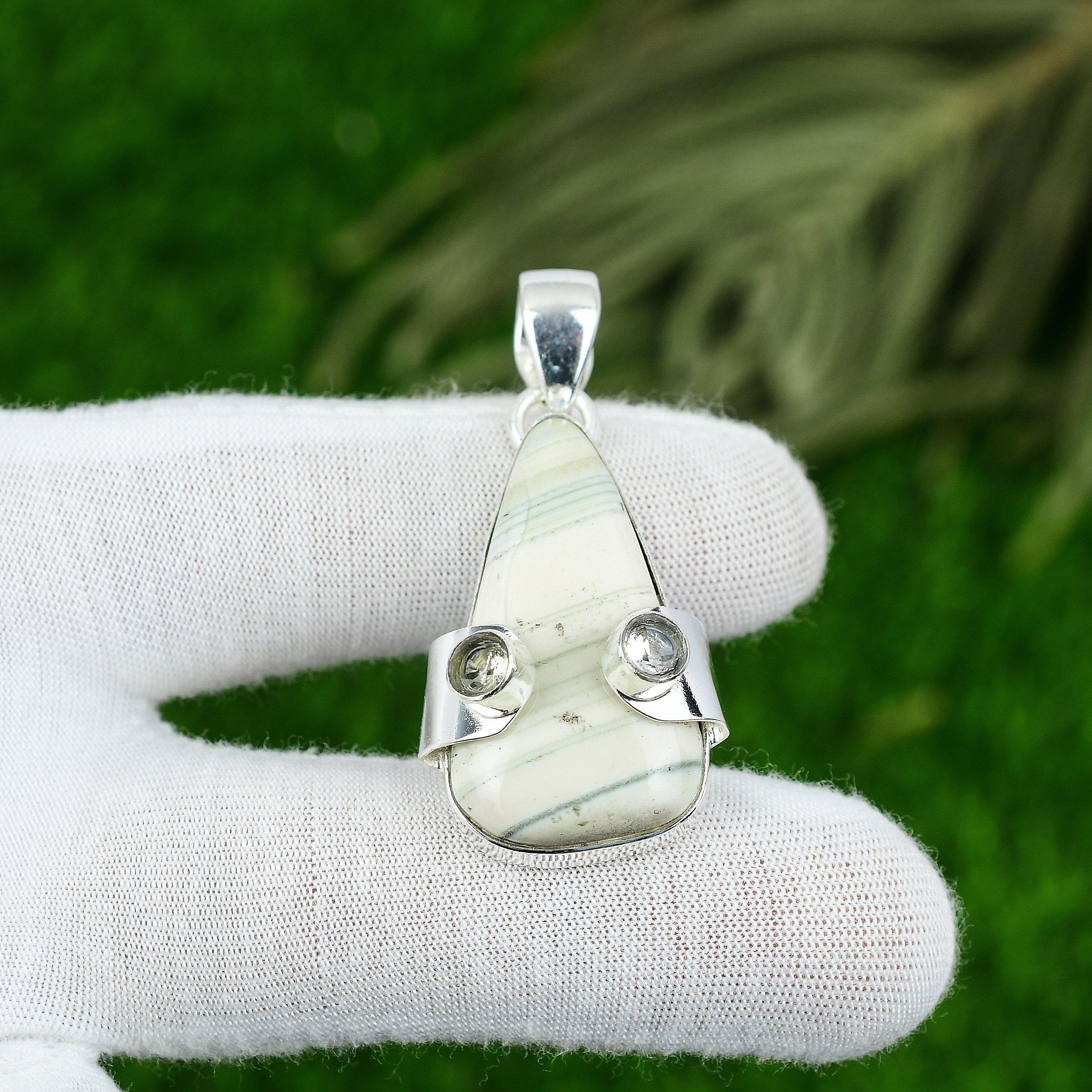 Mothers day Deal 925 Silver Pear Blue Rhodochrosite Stone Topaz Trendy Pendant