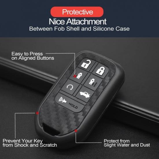 2pcs Key Fob Cover Case Key Chain 7 Buttons Smart Carbon -Carbon Fiber Black