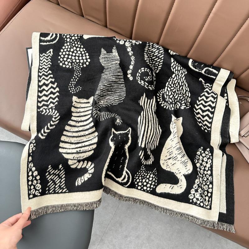 Autumn and winter new cat fashion imitation cashmere scarf women's printing temperament warm scarf air conditioner shawl