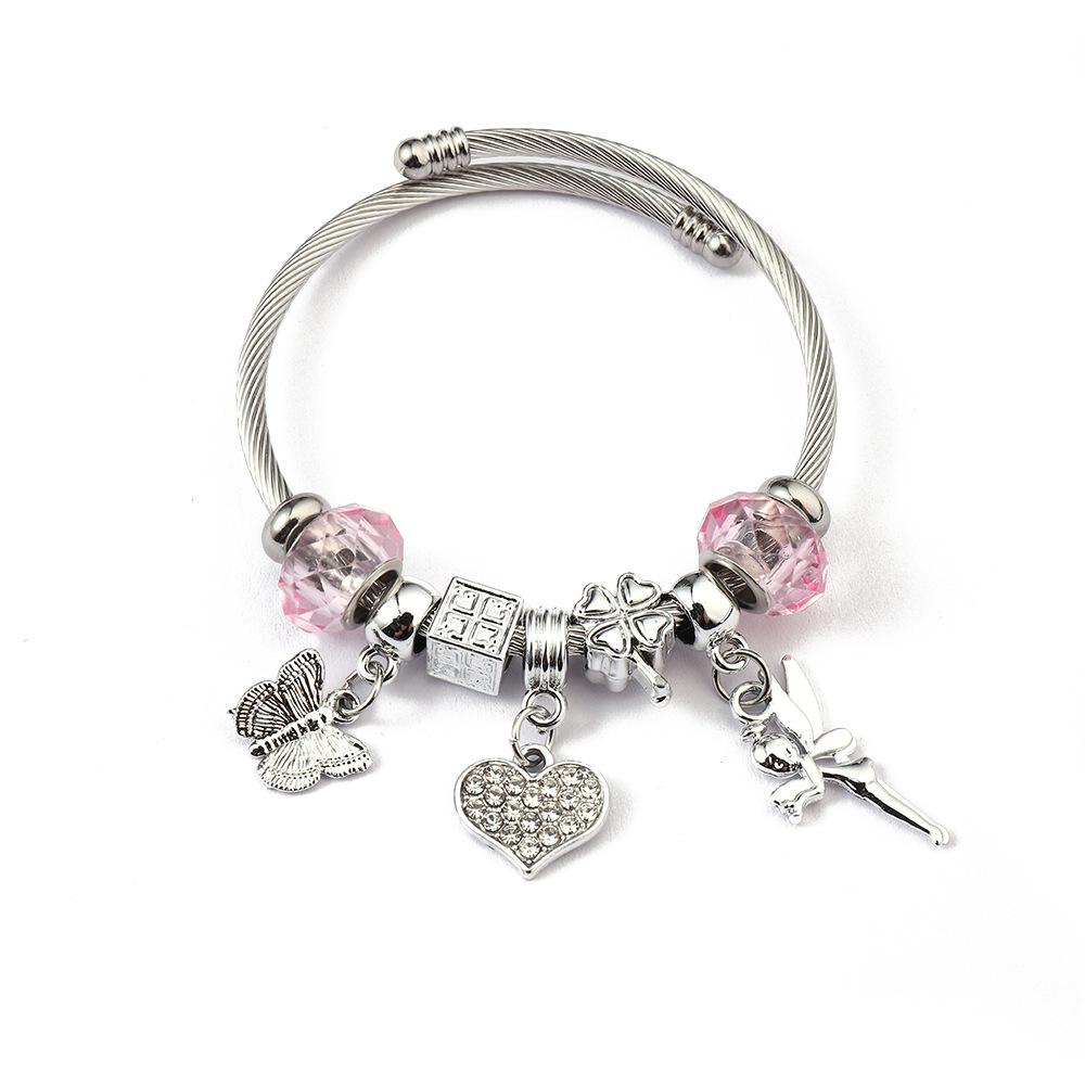Simple Fashion Stainless Steel Bracelet With Crystal Bead Pendant Unisex Jewelry