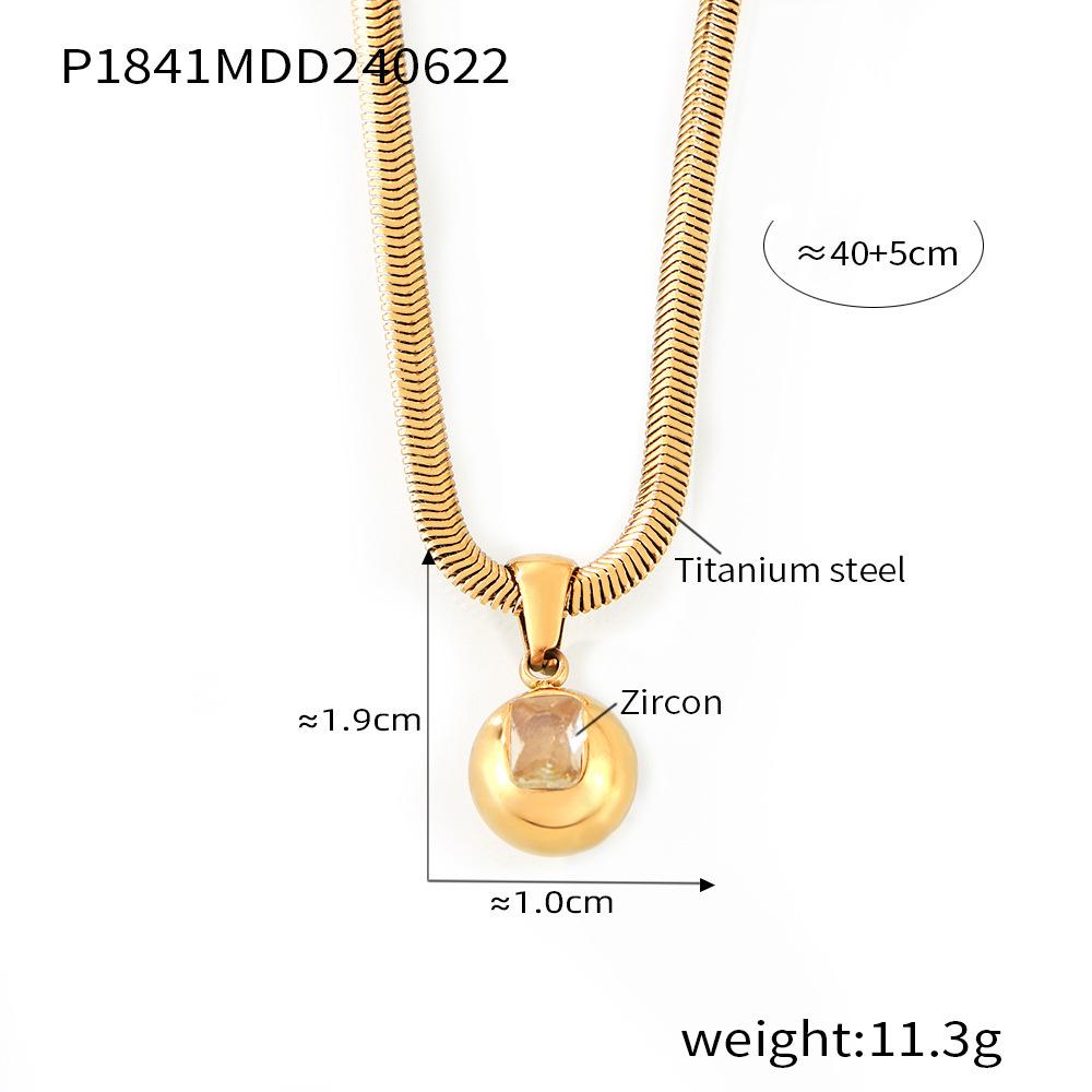 18k Gold-Plated Titanium Steel Geometric Zircon Pendant Necklace - European & American Fashion Style