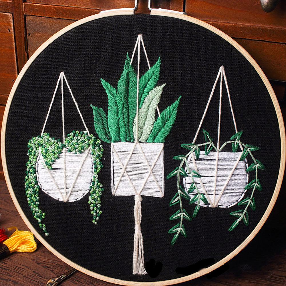 DIY Embroidery Material Kit Floral Pattern Printed Simple Cross Stitch Punch Needle Set Handwork Needlework Craft Painting Decor