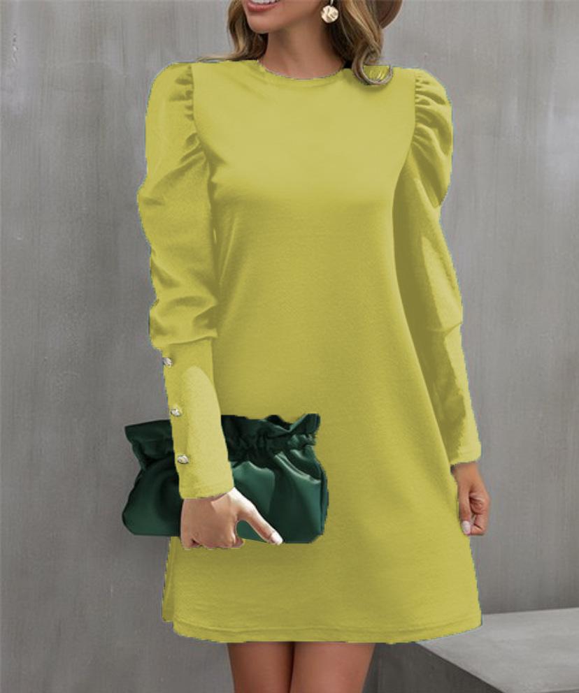 2023 European & American Women's Puff Sleeve Button Top - Autumn/Winter Round Neck Long Sleeve.