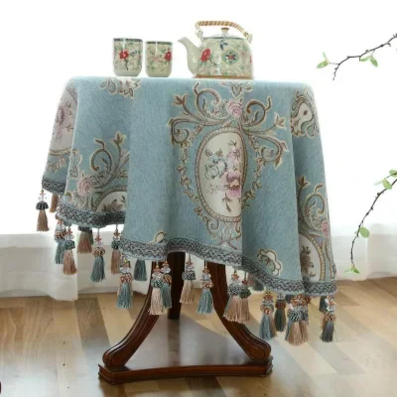 Hochwertige Quastenstickerei Tischdecke Europäisches Chenille Garngefärbtes Jacquard Rundtischdecke Klassische Kaffeetischdecke