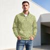 Men's Fall Winter Polka Dot Print Zip Pullover with Stand Collar, Casual Wrinkle- Athletic Top