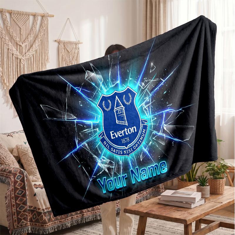 Everton FC Personalisierte Fleecedecke Mit Fußballlogo, Individueller Name Text Weich Warm Home Überwurfdecke