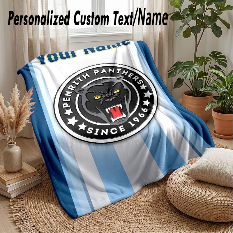 Penrith Panthers Custom Flannel Throw Blanket Print Your Name Text Soft Warm Blanket Holiday Present