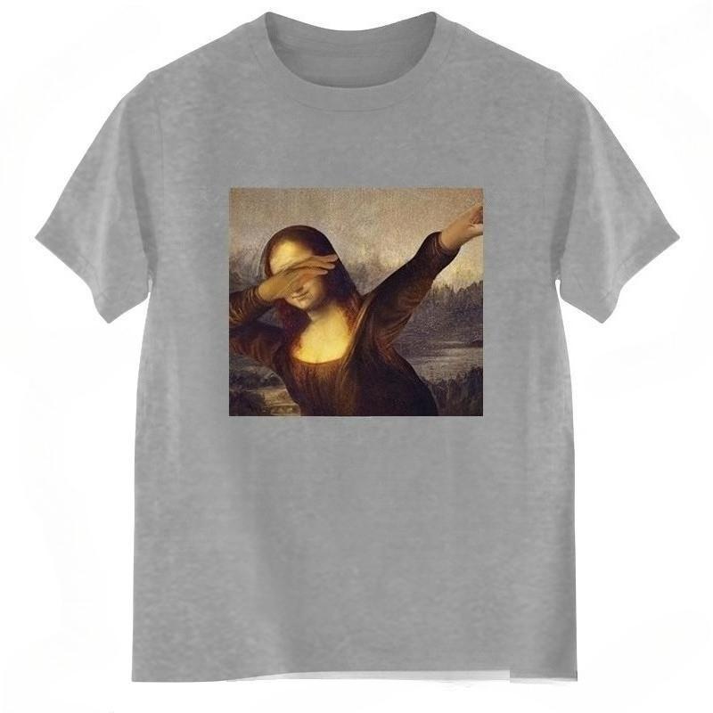 Summer T-Shirt Men's Cotton Top Unisex Dabbing Mona Lisa Dab Hiphop Classic Art Mona Lisa Black Men's T-Shirt