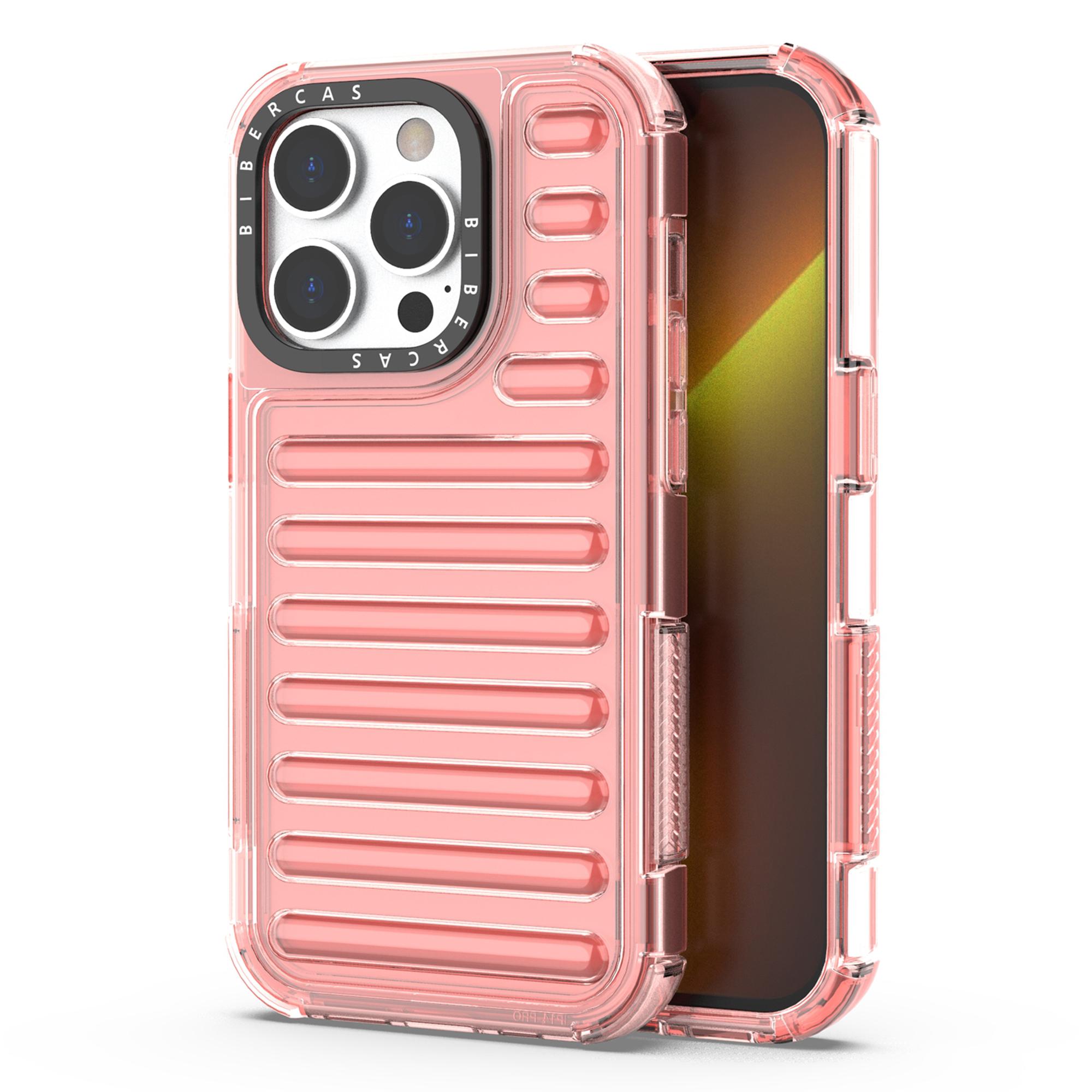 

For iPhone 14 Pro Max Case Stripe Design Anti-Slip Detachable TPU+PC Phone Cover Deep Pink