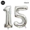 32inch Silver Number Foil Balloons Large Digit 0-9 Helium Globos Happy Birthday Party Decor Wedding Anniversary Graduation 2026