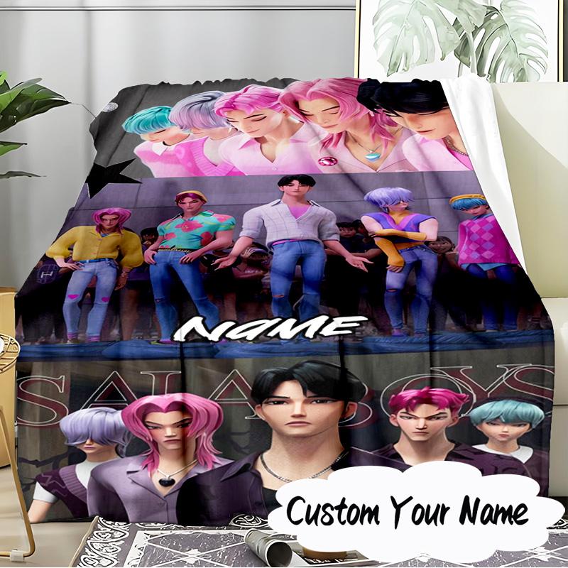 Custom Name KPop Cartoon Blanket  Ideal Bedding Blanket Perfect for Travel, Camping, Living Rooms, Offices, Sofas, Fan Christmas Gift