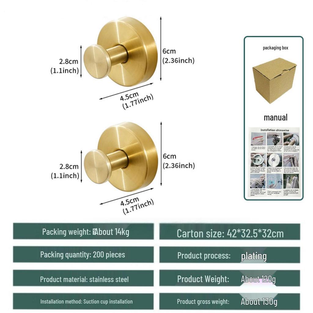 Stainless Steel No-Drill Strong Suction Cup Clothes Hook for Bathroom Glass Doors