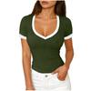 Women Short Sleeve V Neck Fitted T Shirt Trim Ribbed Knit Top for Casual Daily Wear S to XL