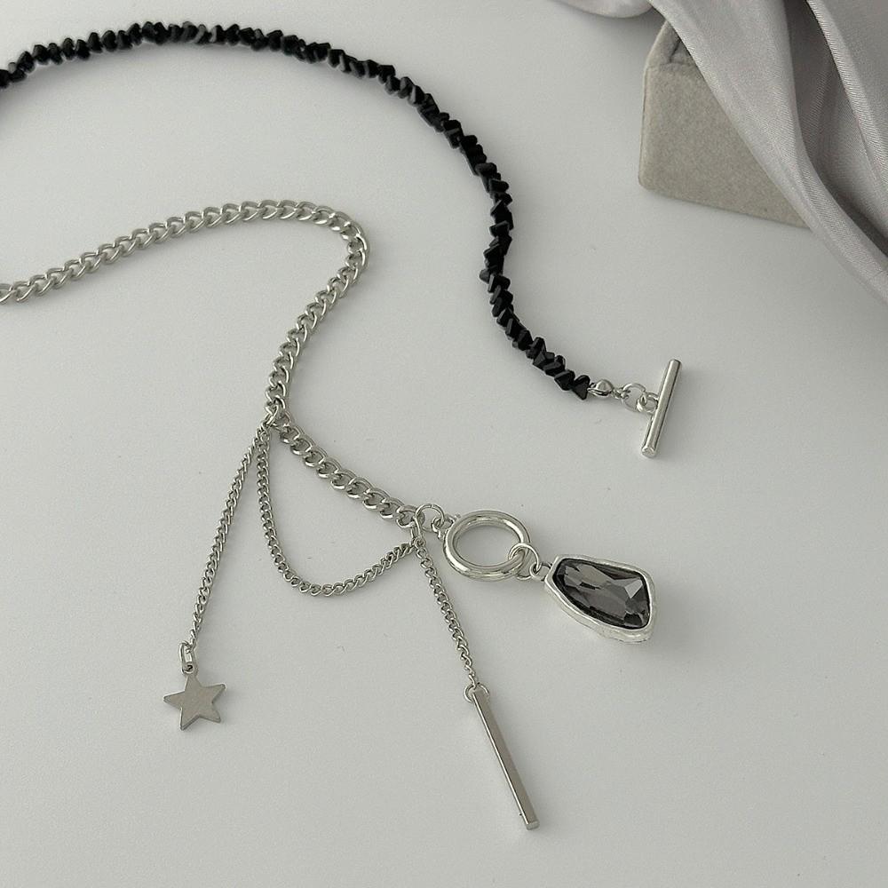 CCB Beads Glitter Pendant Bracelet Irregular Choker Necklace Elegant Black Zircon Necklace Jewelry