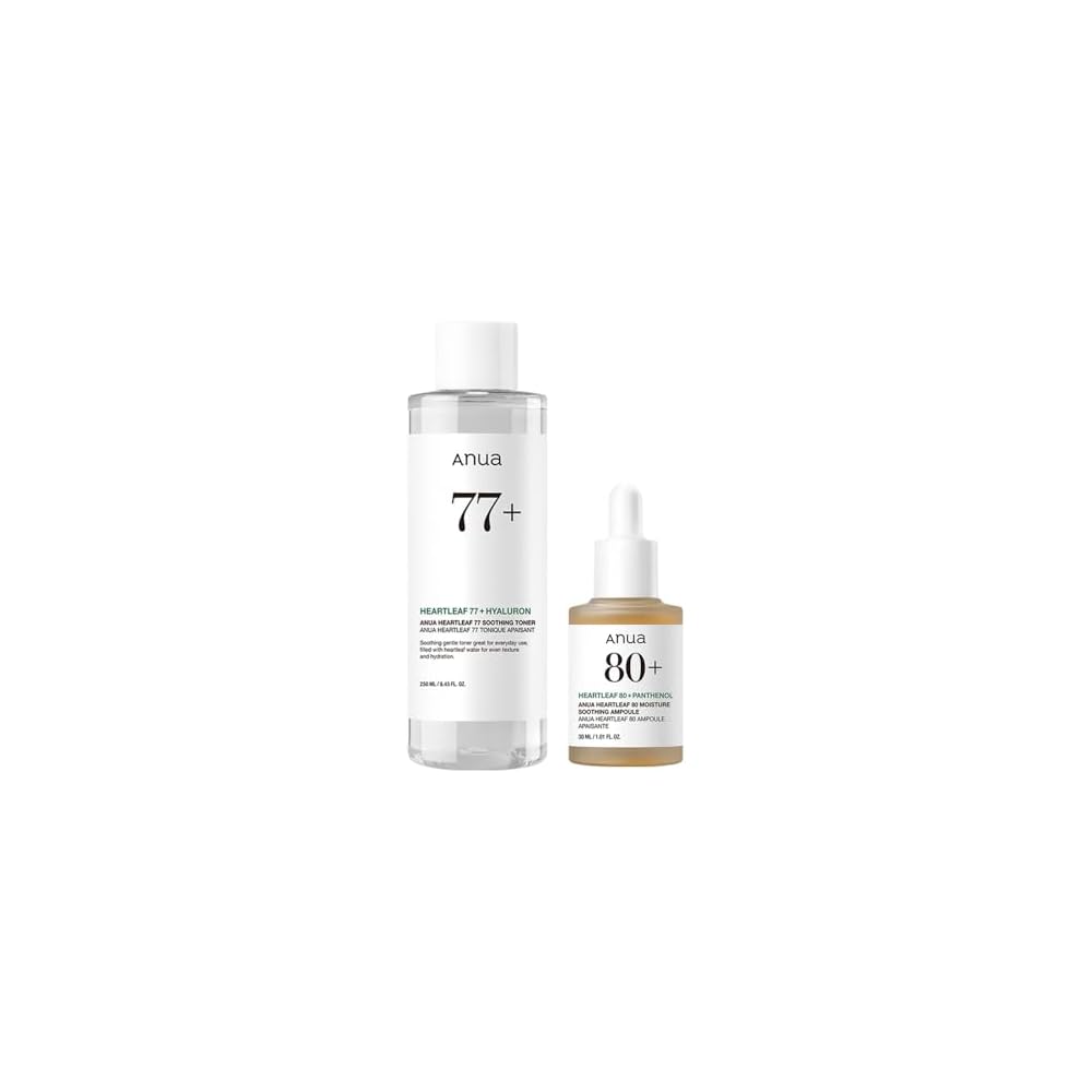 Anua Dokudami 77 Soothing Toner 250ml + 80 Moisture Soothing Ampoule 30ml 2-Step Skincare Set for Oily Combination Skin
