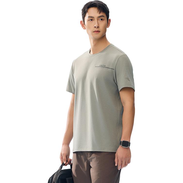 Anta Comfortable Breathable Versatile Short Sleeve T-Shirt Men Tops Gray 152527109-3