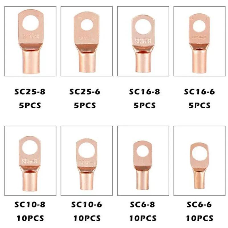 60pcs Wire Lug Connector Ring SC6-25 Copper Connectors Bare Cable Electric Crimp Terminal Connector Kit New