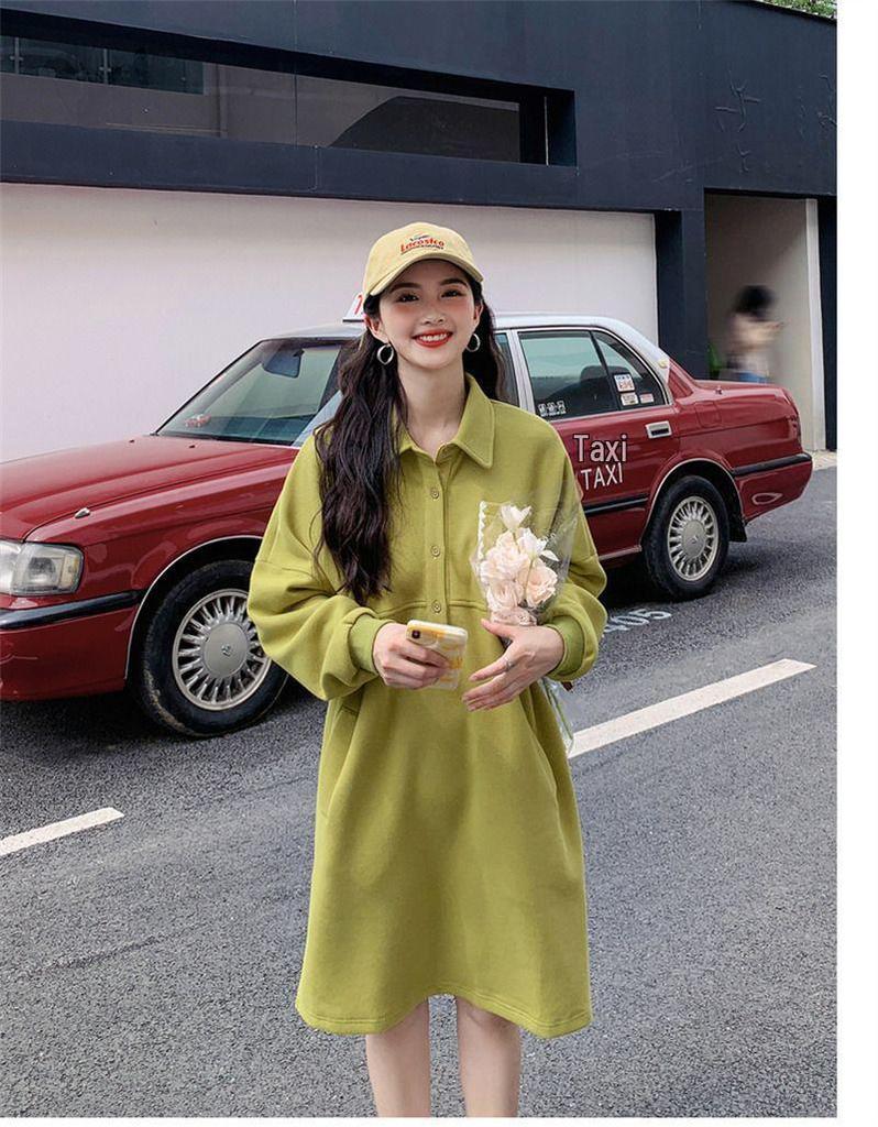 Damen Frühling 2023 Pulloverkleid mit Polokragen - Lässig, Übergrößenmode, Langärmliger Stil