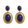 New Design Inlaid Lapis Lazuli Oval Hollow Earrings Exaggerated Punk Style Retro Ancient Gold Craftsmanship Women's Jewelry